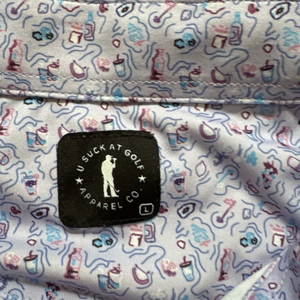 U Suck At Golf Polo Shirt Mens Large Purple Novelty Beverage Stretch‎ SIZE L - Picture 4 of 7
